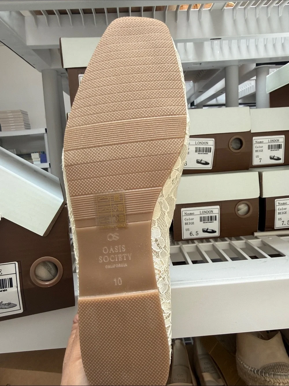 Lace Ballet Flats with Bow Strap in Ivory